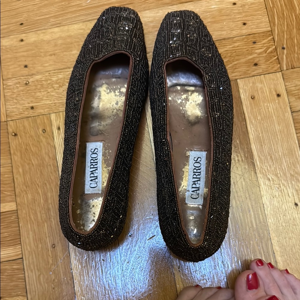 Caparros Dark Brown Beaded Flats